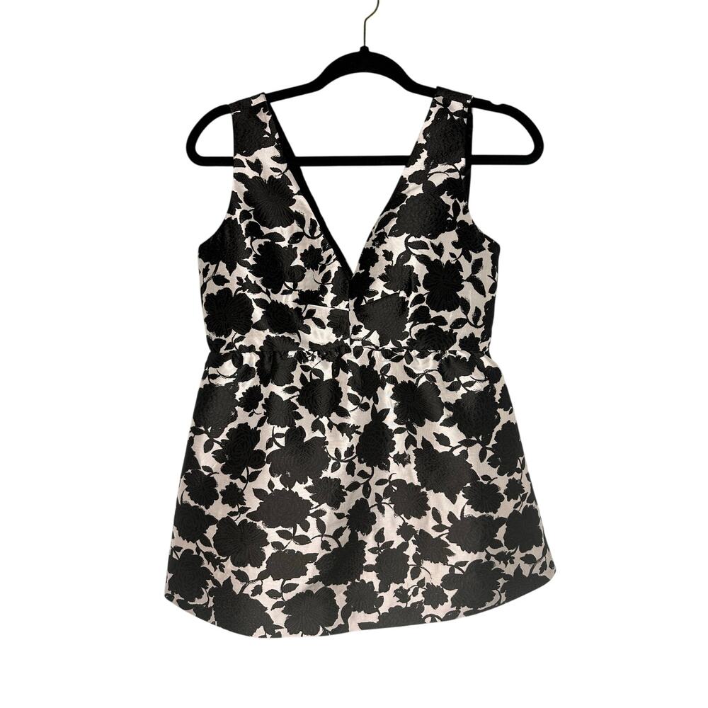 Kate Spade Bicolor Floral Soiree Top Women's Size Medium Velvet Bow Double V